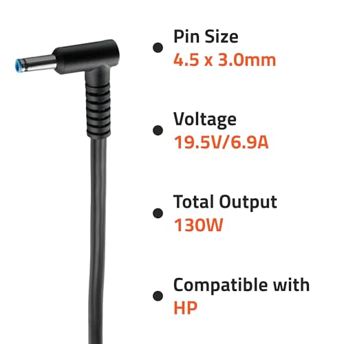 Image of AR1206 130 Watt Laptop Charger /Adapter with Power Cord Compatible with HP Laptops (19.5V /6.9A, Pin: 4.5 x 3.0mm)