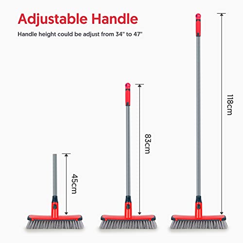 Floor Scrubber with Long Handle, 2 in 1 Scrubbing Brush Stiff Bristle Shower Cleaning Brush for Bathroom, Kitchen, Tub, Carpet, Grout, Tile(Red)