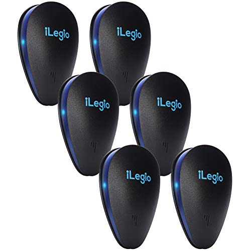 Ilegio Mouse Repellent Plug-ins, 6 Pack, Indoor Insect Bug Repeller, Ultrasonic Roach Repeller, Home Defense Pest Control, Mouse Deterrent, Cockroach Electronic Repellent, Black