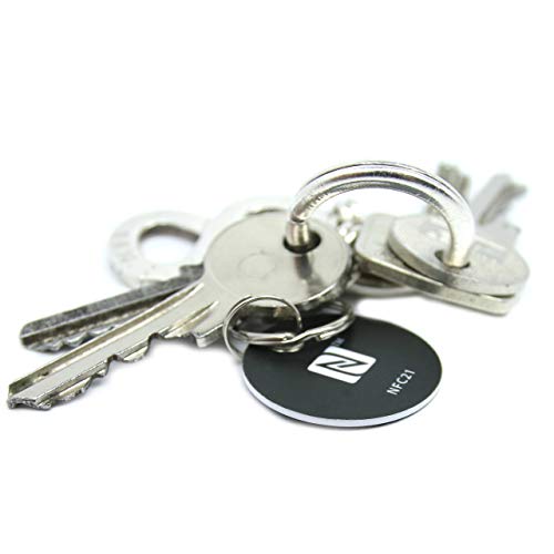 NFC Tag Anhänger PVC, 30mm, NXP NFC Chip, 180 Byte, schwarz, optimal für Geräte-/ Profilsteuerung (WLAN, Bluetooth, Apps), kompatibel mit Allen NFC Smartphones und Tablets, 5 Stück