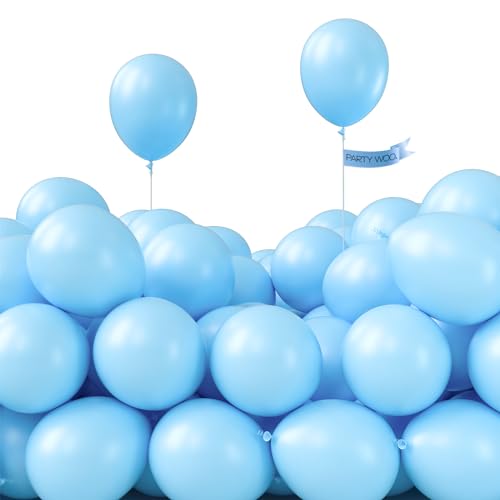 Image of PartyWoo Light Blue Balloons 50pcs 5 Inch Small Mini Baby Pastel Sky Aqua Blue Balloons for Graduation Baby Shower Gender Reveal Weddings Anniversary Birthday Bachelorette Party Decorations Blue-Y4