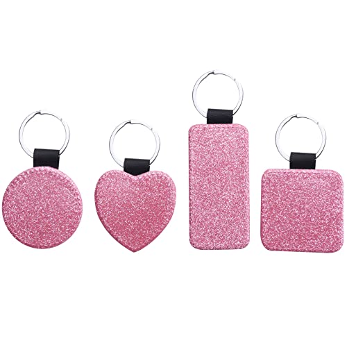 Porte-clés sublimation personnalisable en cuir PU rose pailleté pour transfert thermique x12