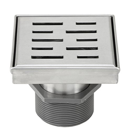 4 Inch Shower Square Shower Floor Drain – Stripe Pattern Grate – Brushed 304 Stainless Steel – Bonus 2 In 1 Reversible Tile Insert & Flat Grate And Threaded Adaptor (4 Inch Stripe Pattern) #TOP2
