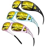 QALLY Night Vision Glasses, Fit Over Glasses Mens Womens, Wrap Around Anti Glare HD Night Vision Lens for Night Driving