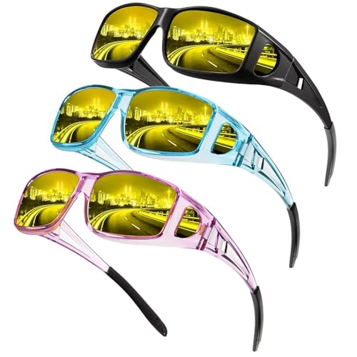 Image of Night Vision Glasses, Fit Over Glasses Mens Womens, Wrap Around Anti Glare HD Night Vision Lens for Night Driving
