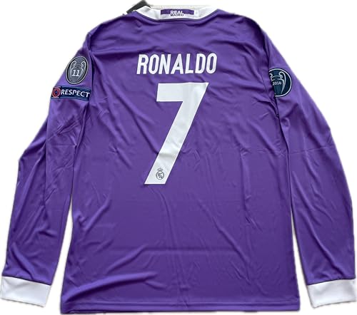 Ronaldo Madrid Retro 7 2016/2017 Men - UCL Final - Long Sleeve (US, Alpha, Large, Regular, Regular, Purple)