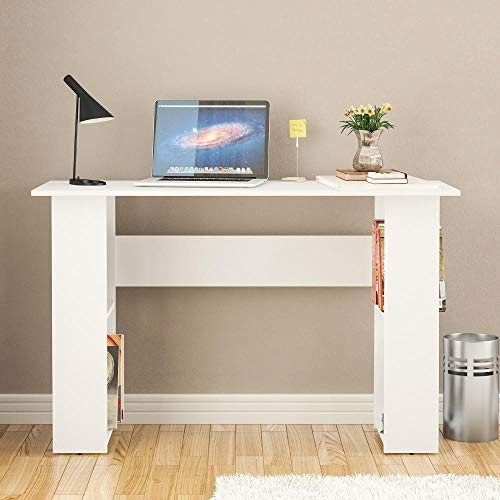 Mesa Lapa para Escritório com 4 Nichos Nas Laterais Branco