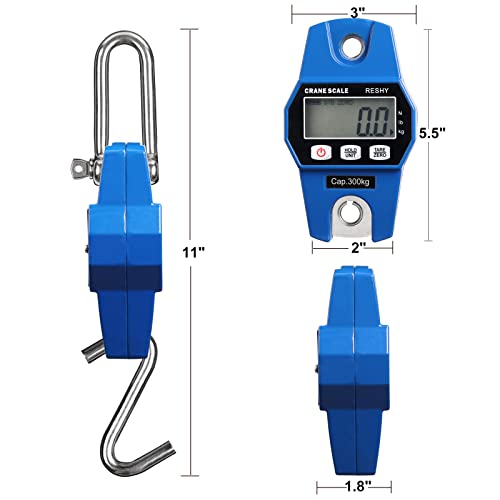 Reshy Digital Hanging Scale 660Lb/300Kg Cast Aluminum Case Waterproof Fish Scale Handheld Crane Scale Luggage Scale For Garage Farm Hunting Fishing Outdoor(Blue) #TOP1