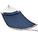Patio Watcher 11 Feet Quilted Fabric Hammock with Curved-Bar Bamboo and Detachable Pillow, Double Hammock Perfect forOutside Outdoor Patio Yard Beach, Dark Blue