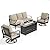 SUNSHINE VALLEY 4 Piece Black Metal Outdoor Patio Furniture Sets with Firepit Table, Patio Conversation Sets 1 3-Seater Sofa, 2 Swivel Sofa with 5.75" Thick Cushion Backyard Furniture for Deck, Beige