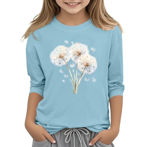 Shirts for Girls 10-12 Trendy 3/4 Sleeve Cute Clothes Fall Round Neck Tops Stylish Teen Clothes Floral Print 3-14 Years