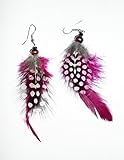  Hejoka-Shop Indianer Ohrschmuck Paar zarte Federn Ohrringe Ohrhänger Flauschfeder Perlhuhn ca. 10 cm. ROSA