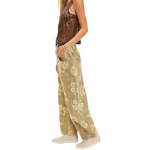 Franhais Y2k Floral Barrel Jeans Women High Waisted Wide Leg Printed Boyfriend Baggy Mom Jeans Ankle Denim Pants Streetwear3