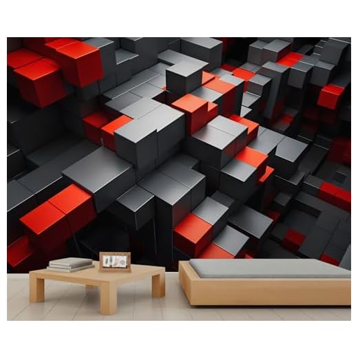 Black Red Cube Geometric Wall Mural