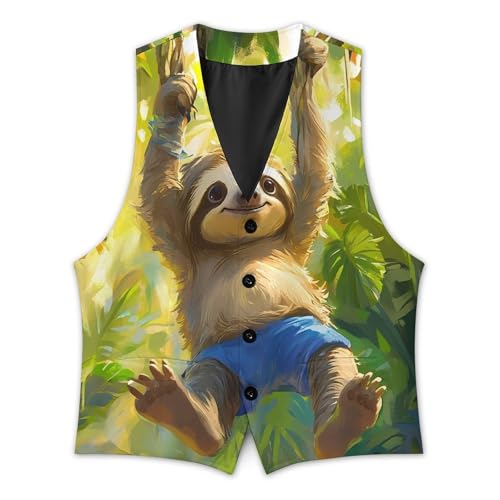 Sloth Swinging On A Branch Casual Suit Vest for Men Formal Business Dress Regular Fit Waistcoat Tuxedo2