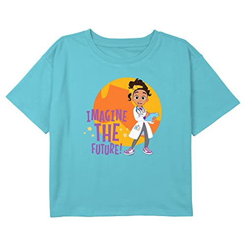 Care Bears Blippi Girls' Imagine The Future Boxy Crop Tee, Blue