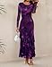 ZESICA Women's Spring Floral Wedding Guest Bodycon Dresses 2026 Long Sleeve Crewneck Mesh Ruffle Mermaid Party Maxi Dress Purple Small