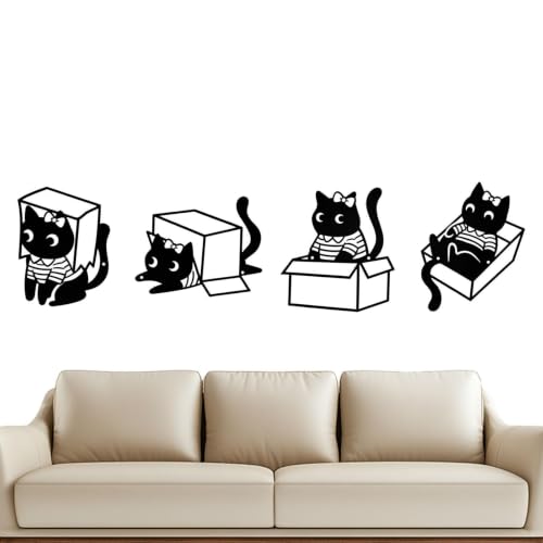 Art mural chat en métal noir mat | Lot de 4 silhouettes au design épuré pour intérieur chic