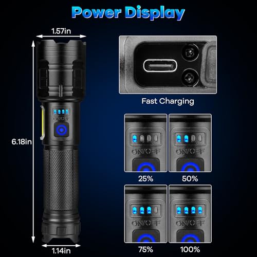 Image of Rechargeable Flashlights 90,000 High Lumens - 2 Pack, Super Bright Flash Light with 7 Lighting Modes, 24H Long Life Powerful Flashlight with Side Light, IPX7 Waterproof Flashlight for Camping Home