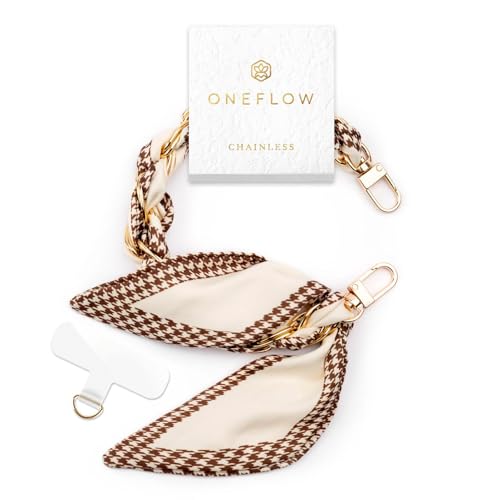 ONEFLOW Handyanhänger fürs Handgelenk Universal Handykette kurz Handschlaufe Scarf Handyband für Hüllen abnehmbar Anhänger Kette mit Karabiner für alle Handys Chainless Silk Liaison Old Money