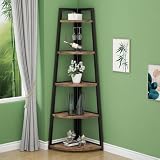 LOVEZOE 5 Tier Corner Shelf, White Bookshelf for Home Office Living Room, E1 Particle Board with Metal Frame, Space Saving Design