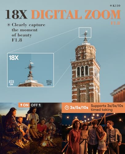 64MP Digital Cameras for Photography 5K - 18X Zoom Autofocus, 3” 180° Screen Flips, Anti-Shake, 32GB Card & 2 Batteries, Compact Vlogging Camera for Travel YouTube (Silver)