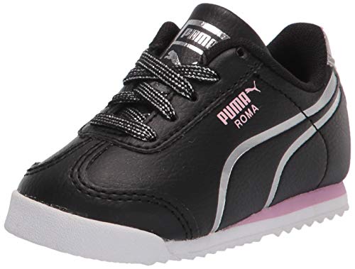 PUMA unisex child Roma Basic Sneaker, Black/Silver, 2.5 Little Kid US