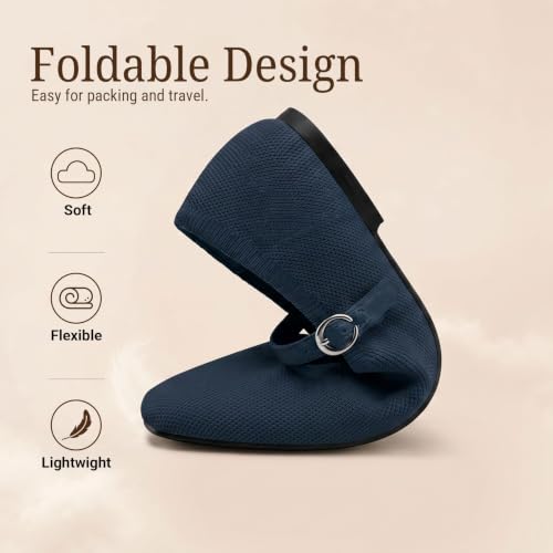 Image of FITORY Flats for Women, Mary Jane Ballet Square Toe Knit Ankle Strap Shoes