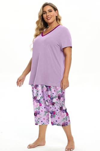 Image of Vozanet Women's V Neck Sexy Pajamas Capri Sets Mexican Style Floral Sleepwear 2PCS Totem Casual Nighty Plus Size M to 5XL