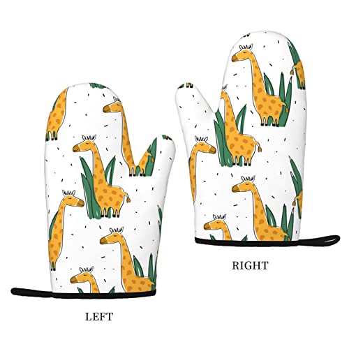 Silicone Oven Mitts Giraffe Heat-Resistant Non-Slip Cotton Lining Oven Gloves Set Of 2 Comfort Safety Durable Kitchen Pot Holder For Bbq Cooking Baking Grilling #TOP2