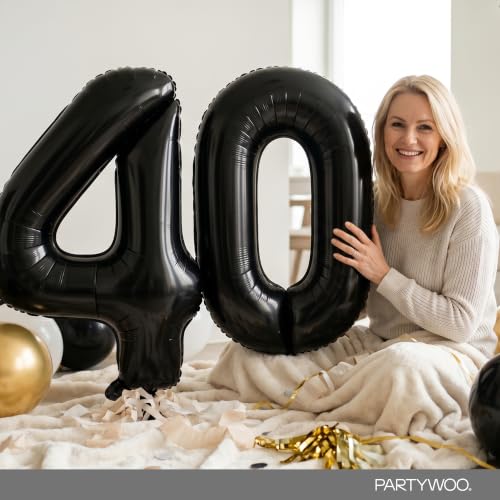 Image of PartyWoo Black Number 40 Balloon 40 Inch 25pcs Black Foil Star White Gold