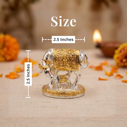 Image of 24K Gold and 999 Pure Silver Plated Kamdhenu Cow Idol - 2.5 Inch Auspicious Vastu Home Decor for Pooja Room and Mandir - Sacred Two-Tone Symbol of Prosperity and Success
