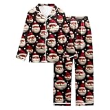 QJDFLL Weihnachts Pyjama Set für Damen mit Aufdruck, Festliche Kombination aus Langer Hose und Oberteil(Wein,3XL)