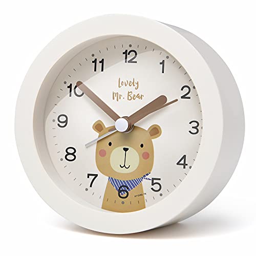 Aney Well Wecker, Analoger Wecker für Kinder, Analog Quarzwecker mit Nachtlicht, Lautem Alarm, Kein Ticken, geräuschlos, Batteriebetrieben (Weiß) Cover