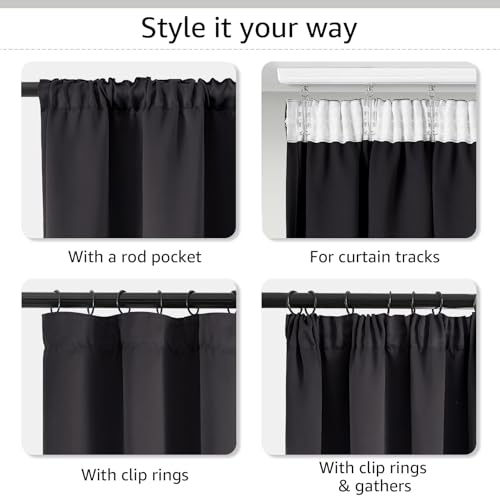 TOPICK Blackout Curtains 72 Drop Inch 2 Panels for Bedroom, Thermal Insulated Pencil Pleat Curtains for Living Room, Black out Window Treatment for Kids Room, W46 x L72 Inch, Black - Image 3