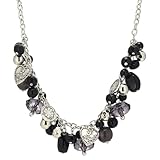 Bulinlin Perlenkette Statement Silber Damen Kette Choker Perlen Kristall Großer Modeschmuck Boho Geschenke für Mama(Black)