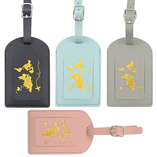 Leikedun 4 x Kofferanhänger Adressanhänger Koffer Tag, Kofferanhänger mit Adressschild,Leder Namenschild, Koffer Handtaschen ID DEtikett Luggage Tags für Gepäck Koffer Tasche