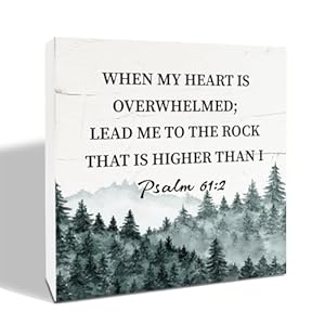 Christian Psalm 61:2 Sign – Rustic Wooden Box Decor for Home Office & Tabletop Bible Verse Scripture Decor