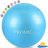 PROMIC Exercise Ball (75 cm) with Foot Pump, Professional Grade Anti Burst & Slip Resistant Stability Balance Yoga Ball for Yoga, Workout, Cardio Drumming, Classroom, Work Ball Chair (Blue)