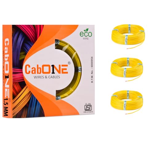 Image of CabONE Pack of 3 Electrical Wire 1.5mm | 90 Meter Single Core CCA Copper Cable | Heat Resistant No-Drip PVC Insulation | High Current Carrying Capacity House Wire