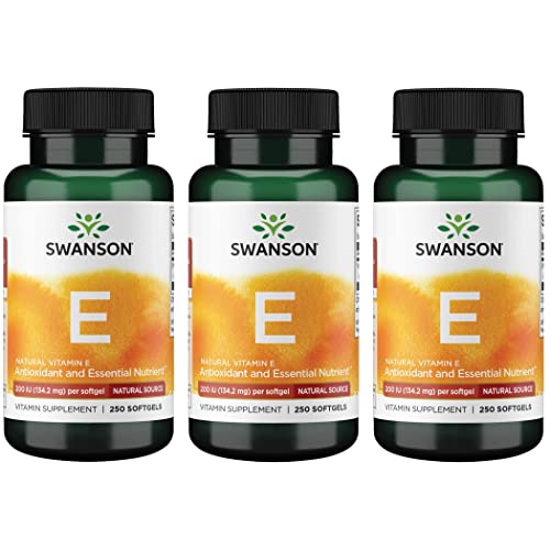 Swanson Natural Vitamin E - Natural Supplement Supporting Heart Health & Tissue Protection - Essential Nutrient Promoting Overall Health & Wellness 200 Iu (134.2 Milligrams) 250 Sgels (3 Pack) #TOP4
