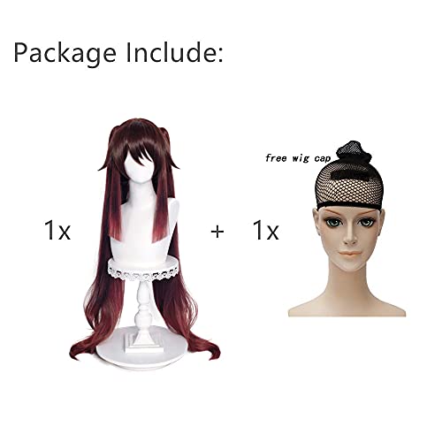 (Hu Tao) - SL Brown Pigtails Wig for Genshin Impact Straight Cosplay Hair Wigs with Ponytails + Cap