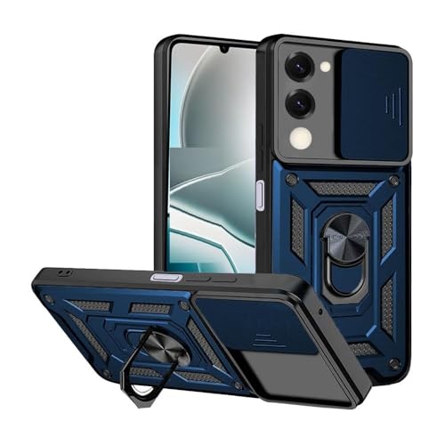 Image of SPAZY CASE IQOO Z10 lite 5G Back Cover | Heavy Duty Hybrid Case with 360 Degree Rotating Finger Ring Holder + Slider Shutter Camera Protection Case for IQOO Z10 lite 5G - Blue