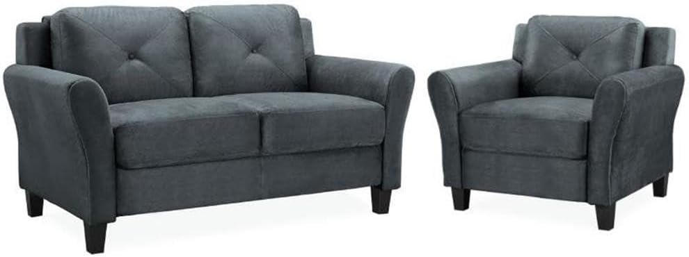 Home Square Harvard 2 Piece Loveseat and Accent Chair Set in Dark Gray