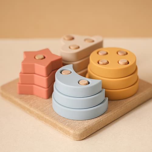 Image of Youuys Stacking Montessori Toys for Toddler 1 2 3 Year Old, Shape Sorter Silicone Sorting and Stacking Toys - Preschool Fine Motor Skill Toy Sorter Puzzles Boys Girls Gifts 18+ Months Old （Square）