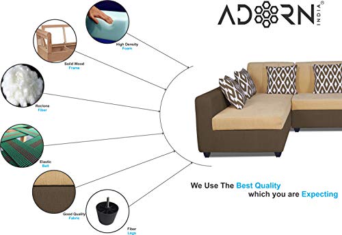 Image of Adorn India Rio Highback L Shape 6 Seater Sofa Set (Left Hand Side) (Brown & Beige) (3 Year Warranty)