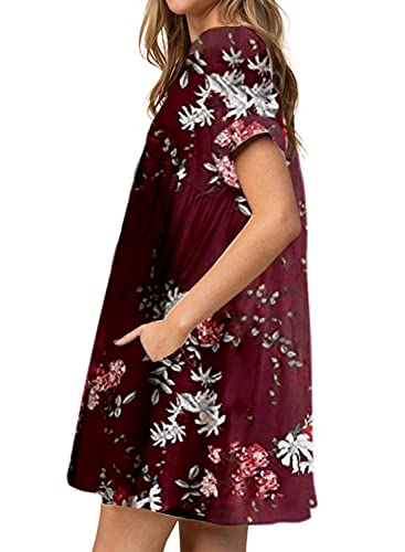Image of Jayscreate Women's Baby Doll Dress Summer Casual Tunic Pleated Flowy Swing Short Sleeve Black V Neck Mini Dress