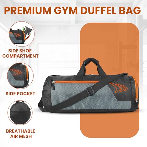 Image of Mayor Gym Duffle Bag for Men & Women with Separate Shoe Compartment | Spacious Sports & Travel Bag for Gym, Towel & Shaker Bottle (Black /Orange)