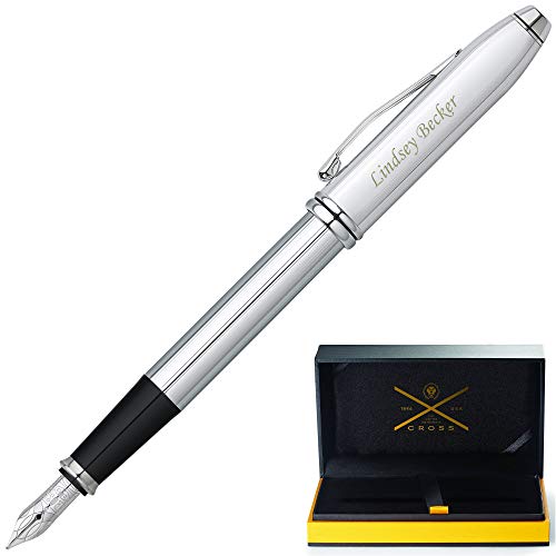 Cross Pen | Engraved Personalized AT Cross Townsend Lustrous Chrome Fountain Pen. Customized Gift Pen. Fast 1 Day Engraving