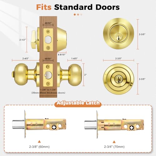 Bouton de porte rond laiton poli double cylindre avec clé Probrico - 7